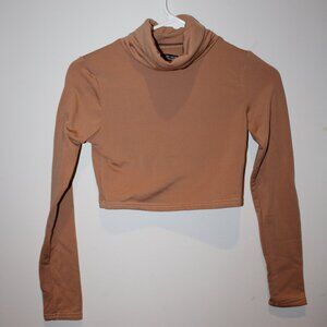Tan Turtle Neck Cropped Long Sleeve